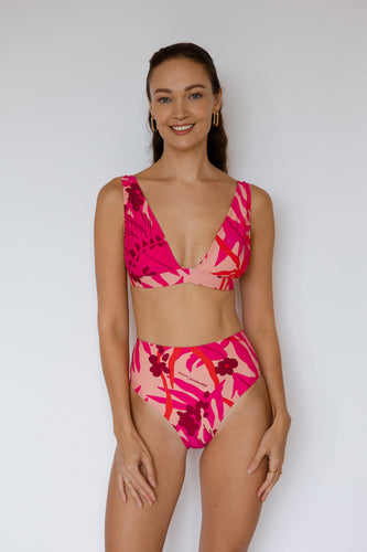 Deep V Triangle Bikini Top in The Datai Print Pink, Swimwear Malaysia