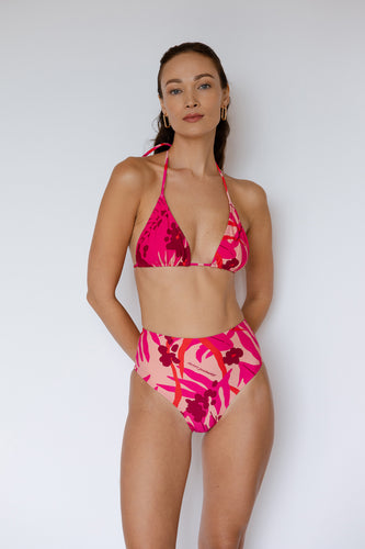 Drawstring triangle bikini in The Datai Print Pink, Swimwear Malaysia