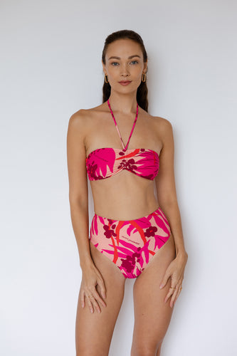 High-waisted bikini bottom in The Datai Print Pink,  Swimwear Malaysia