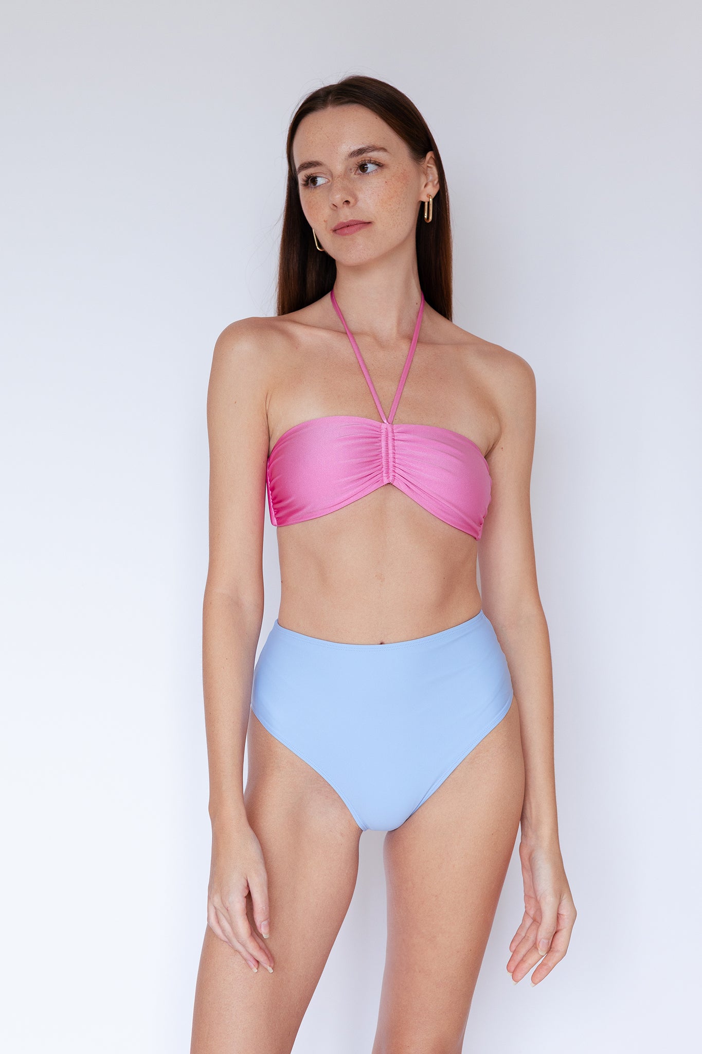 Ozero Swimwear sustainable bikini bottom in sky blue, front view, Kuala Lumpur, Malaysia
