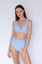 Ozero Swimwear sustainable bikini top in sky blue, front view, Kuala Lumpur, Malaysia