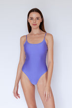 Ozero Swimwear sustainable one-piece swimsuit in cornflower blue, front view, designed in Kuala Lumpur, Malaysia