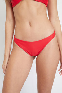 Ozero Swimwear Como Sustainable Bikini Bottom in Scarlet Red, close-up view