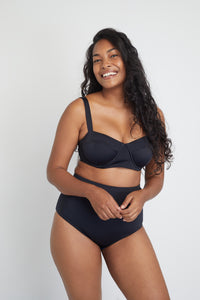 Ozero Swimwear Constance Sustainable Bikini Top in Black, front view