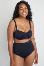 Ozero Swimwear Constance Sustainable Bikini Top in Black, close-up view
