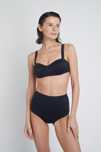 Ozero Swimwear Constance Sustainable Bikini Top in Black, front view