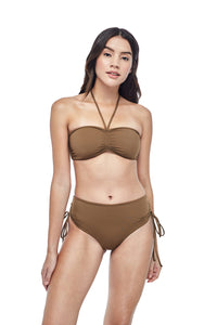 Ozero Swimwear Vida Bikini Set in Mocha color, worn by model, front view, designed in Kuala Lumpur.